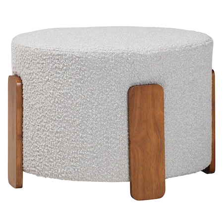 Baxton Studio Finlay Modern Japandi Light Grey Boucle Fabric and Walnut Brown Finished Wood Ottoman Footstool 242-13436-ZORO